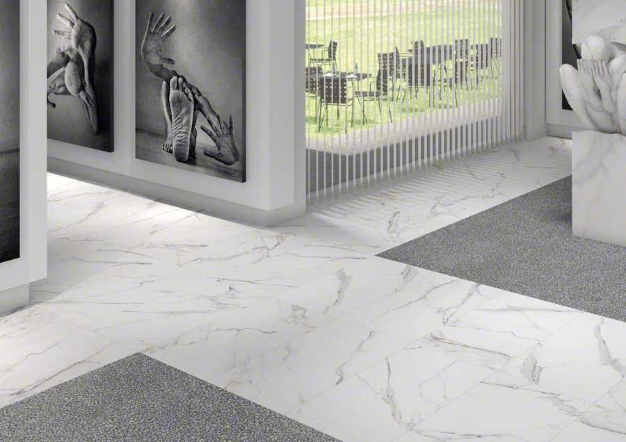 Living room with wood-effect ceramic flooring