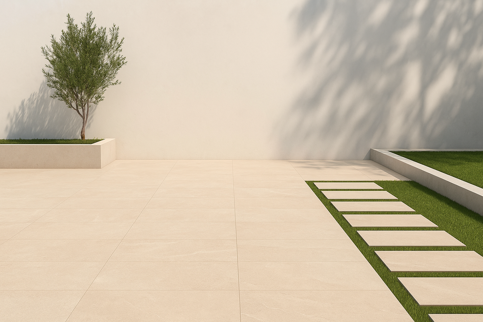 Almacén con pilas de materiales de construcción y baldosas de porcelana.