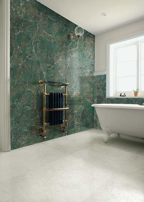 Commercial space with large format floor tiles