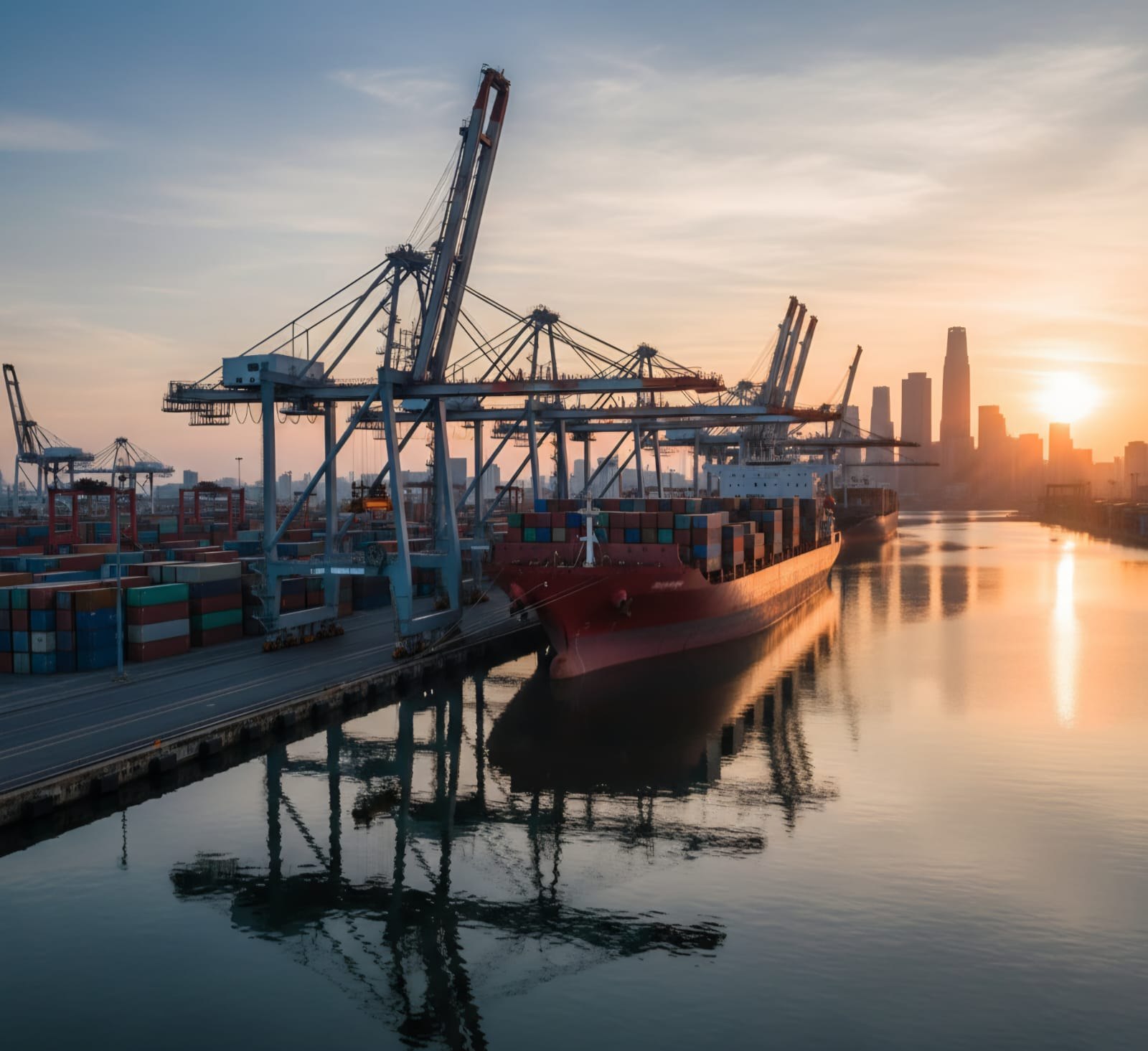 Forklift moving pallets of goods inside a large warehouse